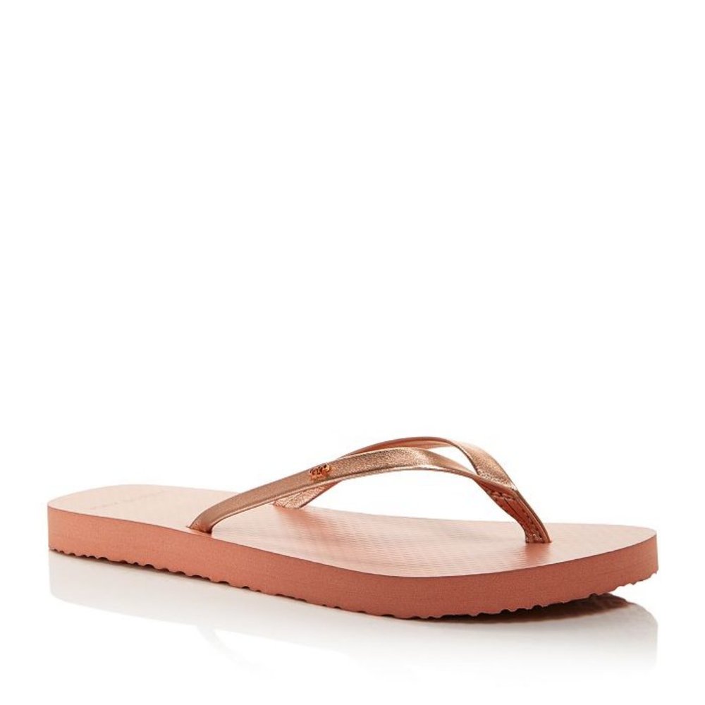 {New} TORY BURCH Metallic Leather Flip Flops 7